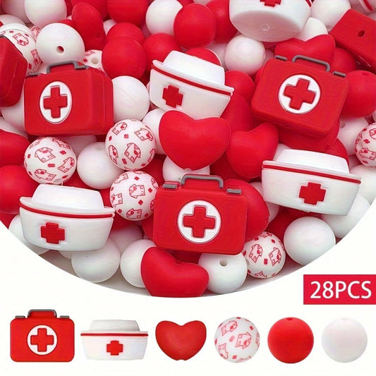 18-Piece Nurse Series Silicone Bead Set, 15mm Round Beads With Colorful Patterns, Used For DIY Jewelry Making, Bracelets, Necklaces, Bead Pens, Keychains, And Handicrafts- Beads & Bead Assortments