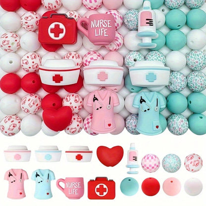 18-Piece Nurse Series Silicone Bead Set, 15mm Round Beads With Colorful Patterns, Used For DIY Jewelry Making, Bracelets, Necklaces, Bead Pens, Keychains, And Handicrafts- Beads & Bead Assortments