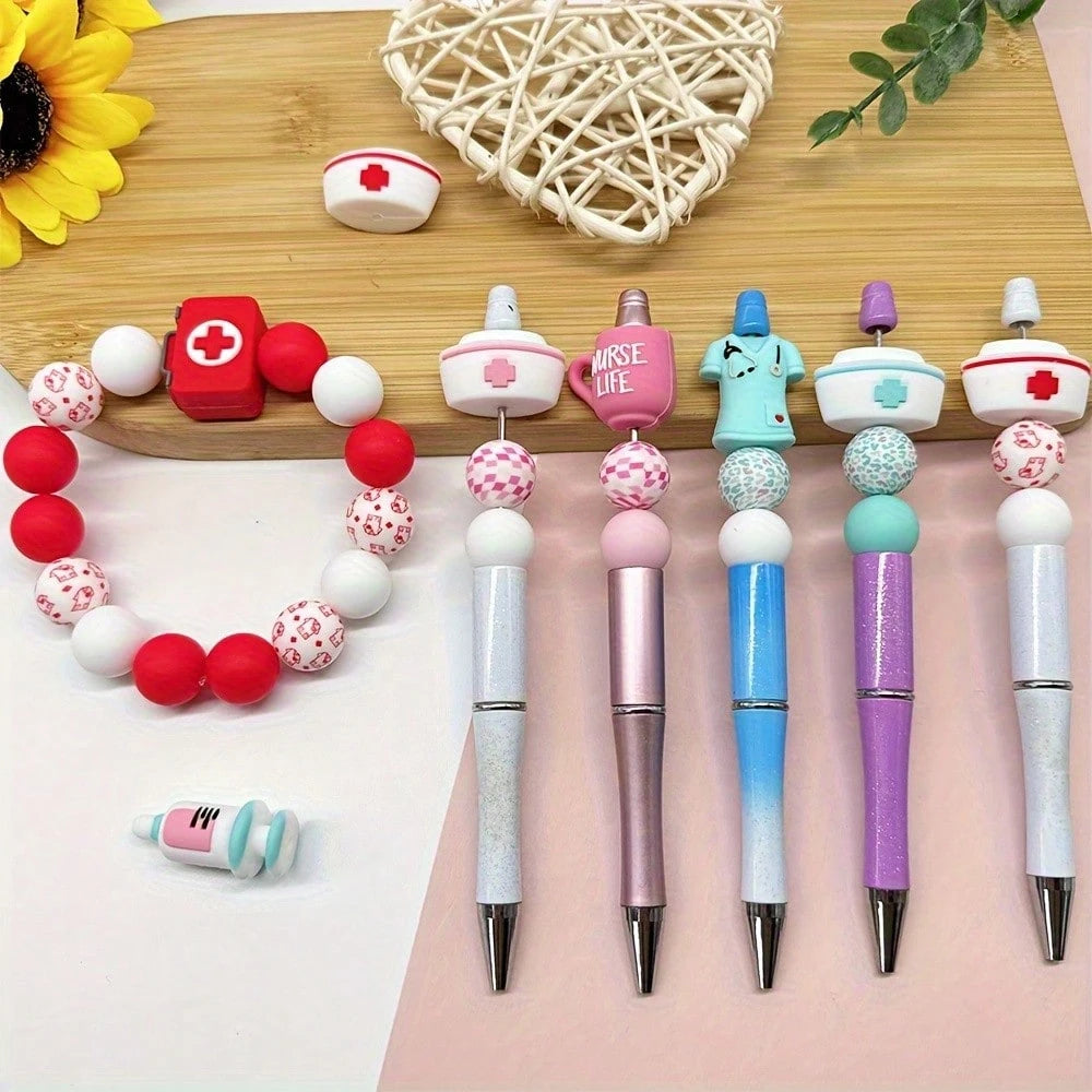 18-Piece Nurse Series Silicone Bead Set, 15mm Round Beads With Colorful Patterns, Used For DIY Jewelry Making, Bracelets, Necklaces, Bead Pens, Keychains, And Handicrafts- Beads & Bead Assortments