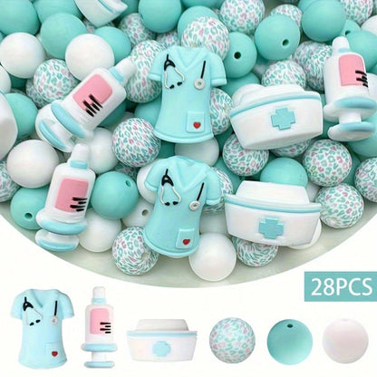 18-Piece Nurse Series Silicone Bead Set, 15mm Round Beads With Colorful Patterns, Used For DIY Jewelry Making, Bracelets, Necklaces, Bead Pens, Keychains, And Handicrafts- Beads & Bead Assortments