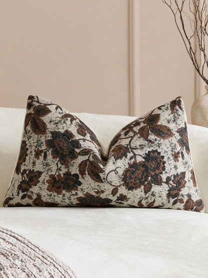 18in X 18in Neutral Floral Throw Pillow Cover, Vintage Velvet Square Pillowcase, Soft Decorative Farmhouse Style Sofa Pillow Cover, Suitable For Living Room Bedroom (1pc, 2pcs Optional)