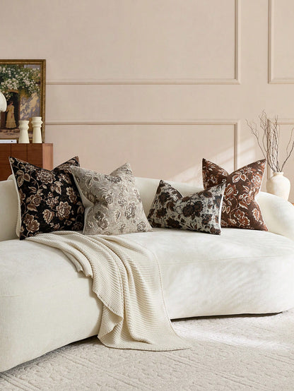 18in X 18in Neutral Floral Throw Pillow Cover, Vintage Velvet Square Pillowcase, Soft Decorative Farmhouse Style Sofa Pillow Cover, Suitable For Living Room Bedroom (1pc, 2pcs Optional)