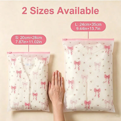 18pcs Transparent Floral Bow Zipper Storage Bags, [11 Inches/115.7 Inches], Suitable For Men And Women, Clothes, Socks, Toiletries, Towels, Space-Saving And Durable, Perfect For Suitcases, Drawers, Ba