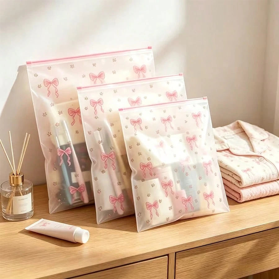 18pcs Transparent Floral Bow Zipper Storage Bags, [11 Inches/115.7 Inches], Suitable For Men And Women, Clothes, Socks, Toiletries, Towels, Space-Saving And Durable, Perfect For Suitcases, Drawers, Ba