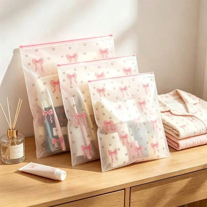 18pcs Transparent Floral Bow Zipper Storage Bags, [11 Inches/115.7 Inches], Suitable For Men And Women, Clothes, Socks, Toiletries, Towels, Space-Saving And Durable, Perfect For Suitcases, Drawers, Ba