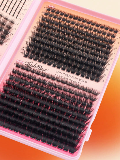 1BOX/2BOXES 640PCS/1280PCS Lash Cluster Set, Individual Cluster Lashes, D Curl, DIY False Lashes,50D+80D+100D+120D Mixed Density, Mink-Like Hair, Includes Eyelash Glue,Tweezers,Brush,Christmas, Party