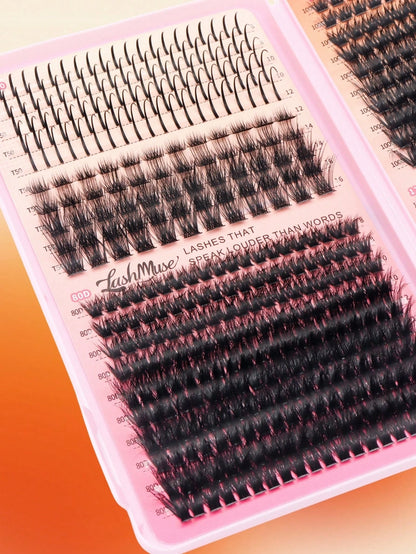 1BOX/2BOXES 640PCS/1280PCS Lash Cluster Set, Individual Cluster Lashes, D Curl, DIY False Lashes,50D+80D+100D+120D Mixed Density, Mink-Like Hair, Includes Eyelash Glue,Tweezers,Brush,Christmas, Party