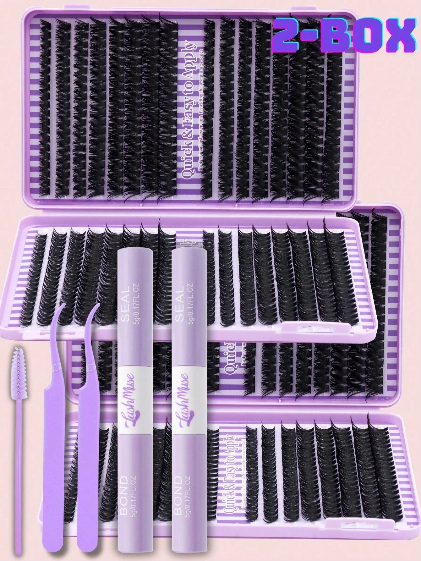 1BOX/2BOXES 640PCS/1280PCS Lash Cluster Set, Individual Cluster Lashes, D Curl, DIY False Lashes,50D+80D+100D+120D Mixed Density, Mink-Like Hair, Includes Eyelash Glue,Tweezers,Brush,Christmas, Party
