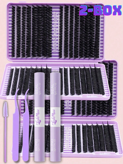 1BOX/2BOXES 640PCS/1280PCS Lash Cluster Set, Individual Cluster Lashes, D Curl, DIY False Lashes,50D+80D+100D+120D Mixed Density, Mink-Like Hair, Includes Eyelash Glue,Tweezers,Brush,Christmas, Party
