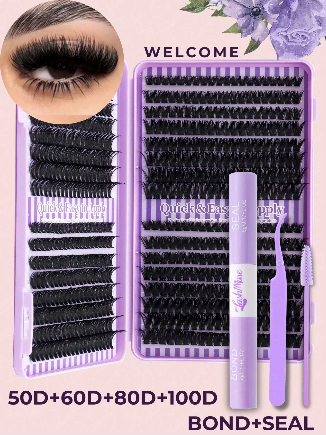 1BOX/2BOXES 640PCS/1280PCS Lash Cluster Set, Individual Cluster Lashes, D Curl, DIY False Lashes,50D+80D+100D+120D Mixed Density, Mink-Like Hair, Includes Eyelash Glue,Tweezers,Brush,Christmas, Party
