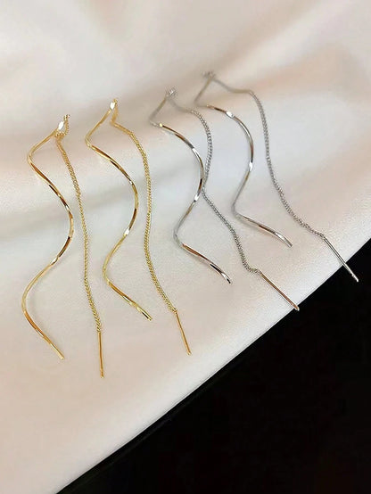1pair Gold-Tone Twist Geometric Threader Earrings Elegant Party. Valentine's Day Accessories
