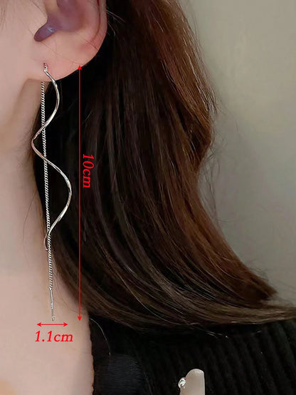 1pair Gold-Tone Twist Geometric Threader Earrings Elegant Party. Valentine's Day Accessories