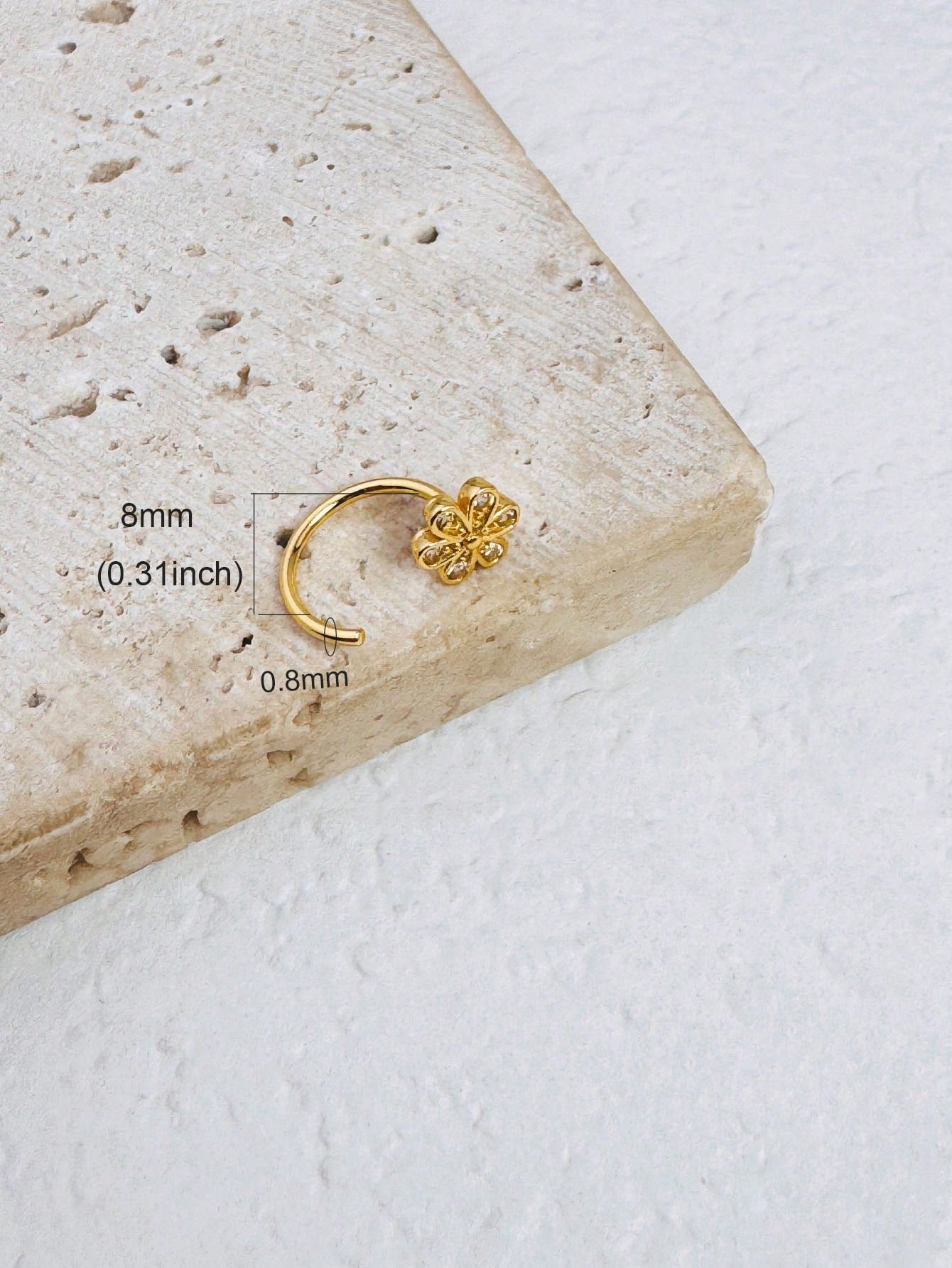 1pc 18K Gold Plated Stainless Steel C-Shaped Mini Zirconia Flower Nose Ring, Hypoallergenic Lightweight Nose Jewelry Earring Nose Piercing Jewelry Lip Ring Nose Ring Women Lip Ring Earring Cartilage R