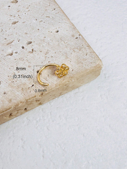 1pc 18K Gold Plated Stainless Steel C-Shaped Mini Zirconia Flower Nose Ring, Hypoallergenic Lightweight Nose Jewelry Earring Nose Piercing Jewelry Lip Ring Nose Ring Women Lip Ring Earring Cartilage R