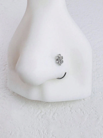 1pc 18K Gold Plated Stainless Steel C-Shaped Mini Zirconia Flower Nose Ring, Hypoallergenic Lightweight Nose Jewelry Earring Nose Piercing Jewelry Lip Ring Nose Ring Women Lip Ring Earring Cartilage R
