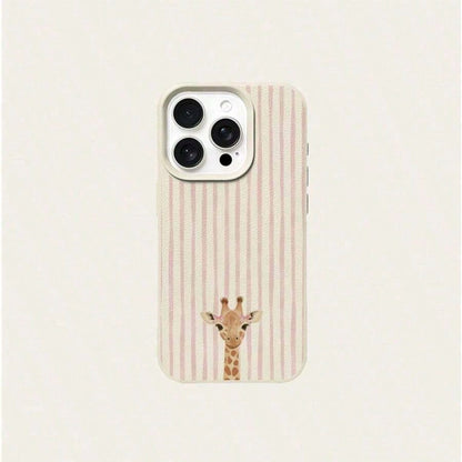1pc 1pc TPU Material Cute Bowknot Giraffe Striped Pattern Phone Case Compatible With 17 Pro Max/17/16 Pro Max/15/13/12/11, S20 FE/A15/S24/A55, Note 11/Note 12/Note 13 Pro, Full Coverage Anti-Drop So