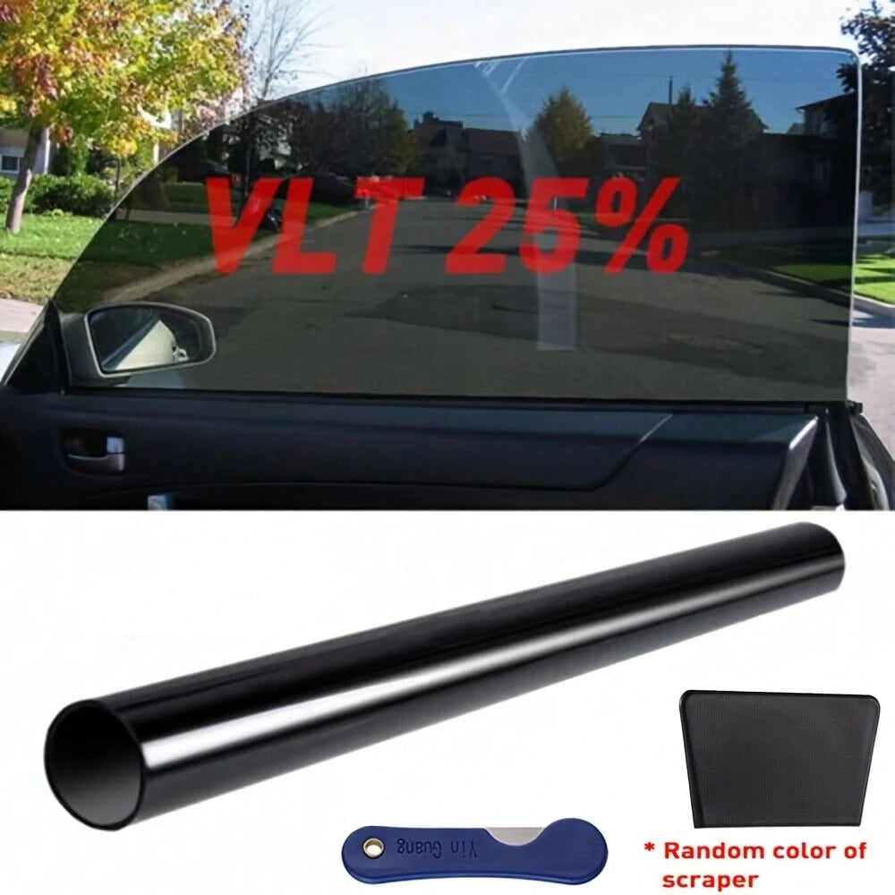 1pc 20" X 20ft Uncut Roll Window Tint Film 5% 15%20% 25% VLT, For Side Window UV Protection, Car Home Office Glass, Black Universal