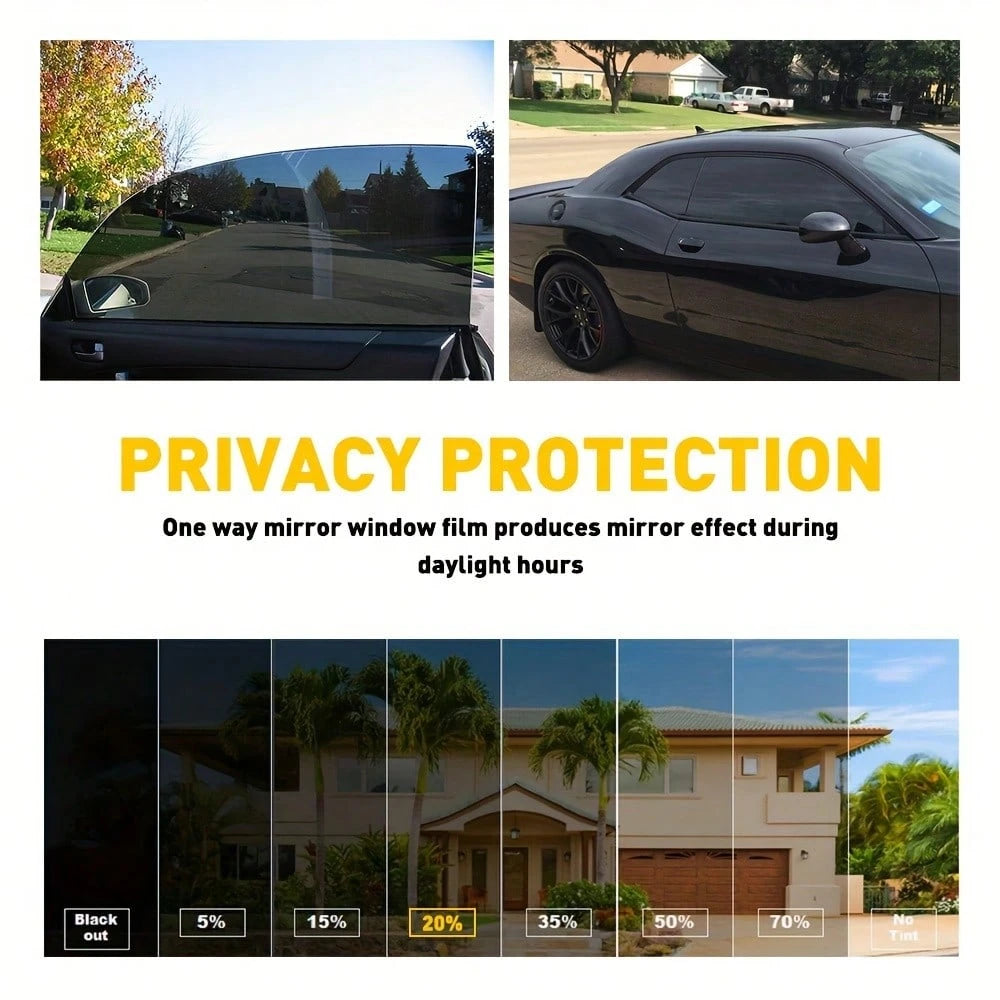 1pc 20" X 20ft Uncut Roll Window Tint Film 5% 15%20% 25% VLT, For Side Window UV Protection, Car Home Office Glass, Black Universal