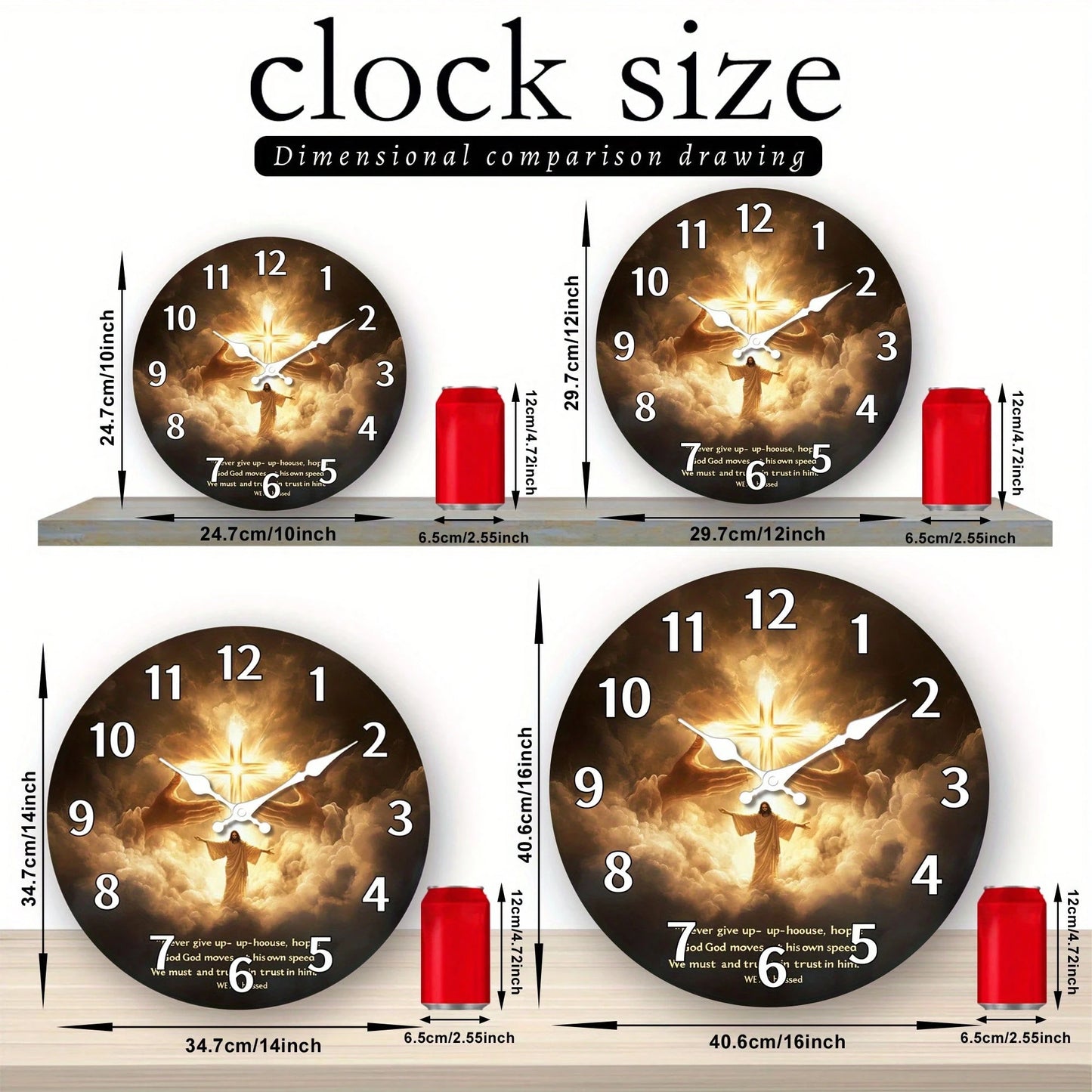 1Pc 2D Flat Jesus Cross Religious Print Wall Clock, 12Inch Silent Wooden Round Clock For Living Room, Religious Home Decor Gift, AA Battery