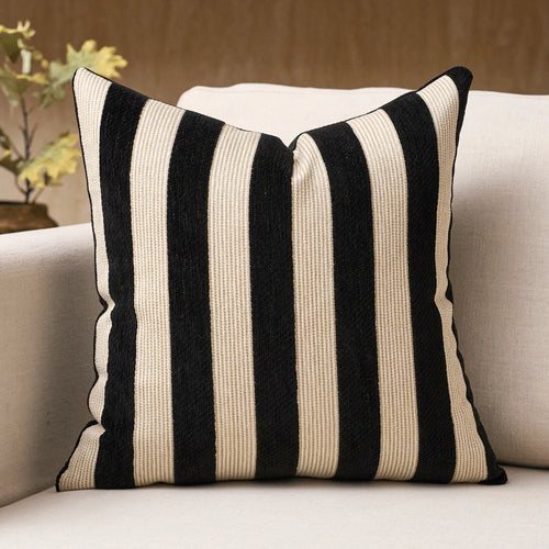 1pc/2pcs Black & White Striped Chenille Decorative Throw Pillow Cover, Soft Modern Abstract Bohemian Style Cushion Case For Sofa, Bedroom, Living Room, Suitable For All Seasons, Also As Gift