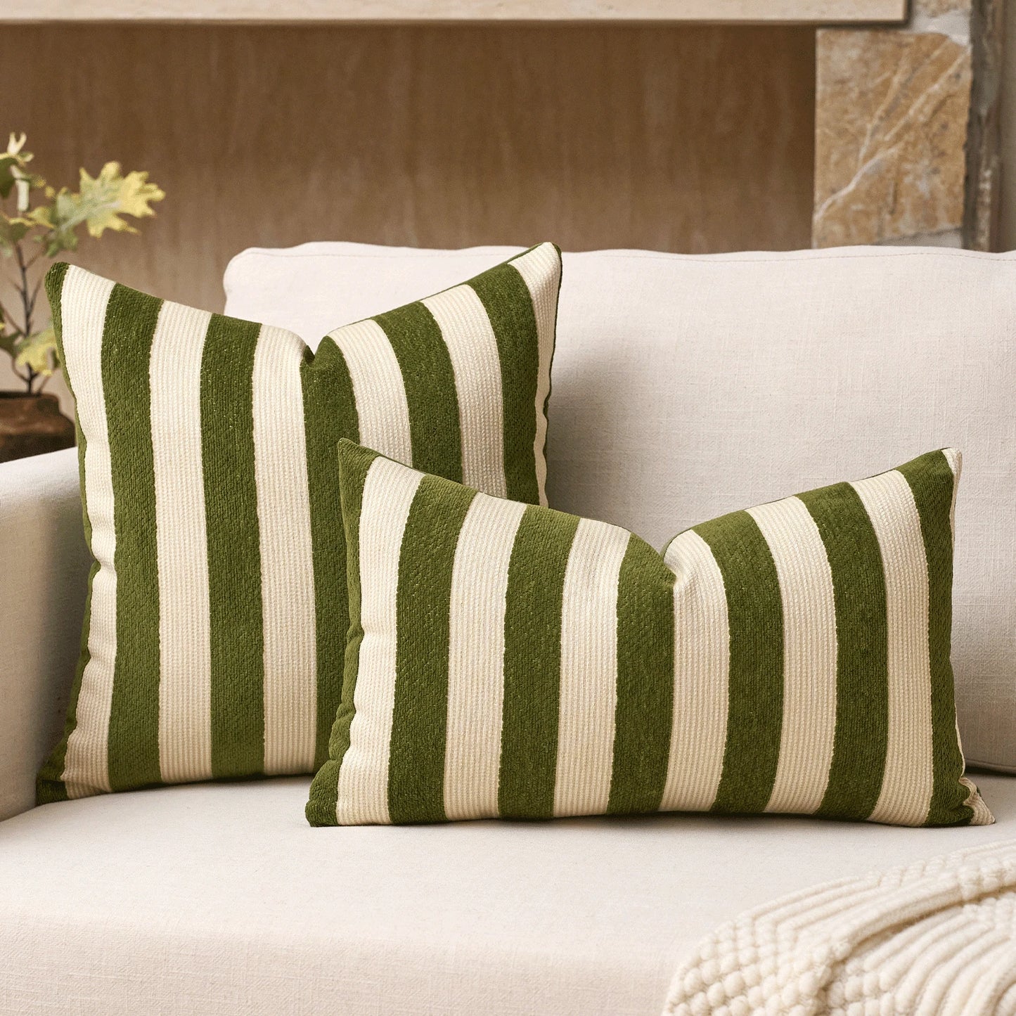 1pc/2pcs Black & White Striped Chenille Decorative Throw Pillow Cover, Soft Modern Abstract Bohemian Style Cushion Case For Sofa, Bedroom, Living Room, Suitable For All Seasons, Also As Gift