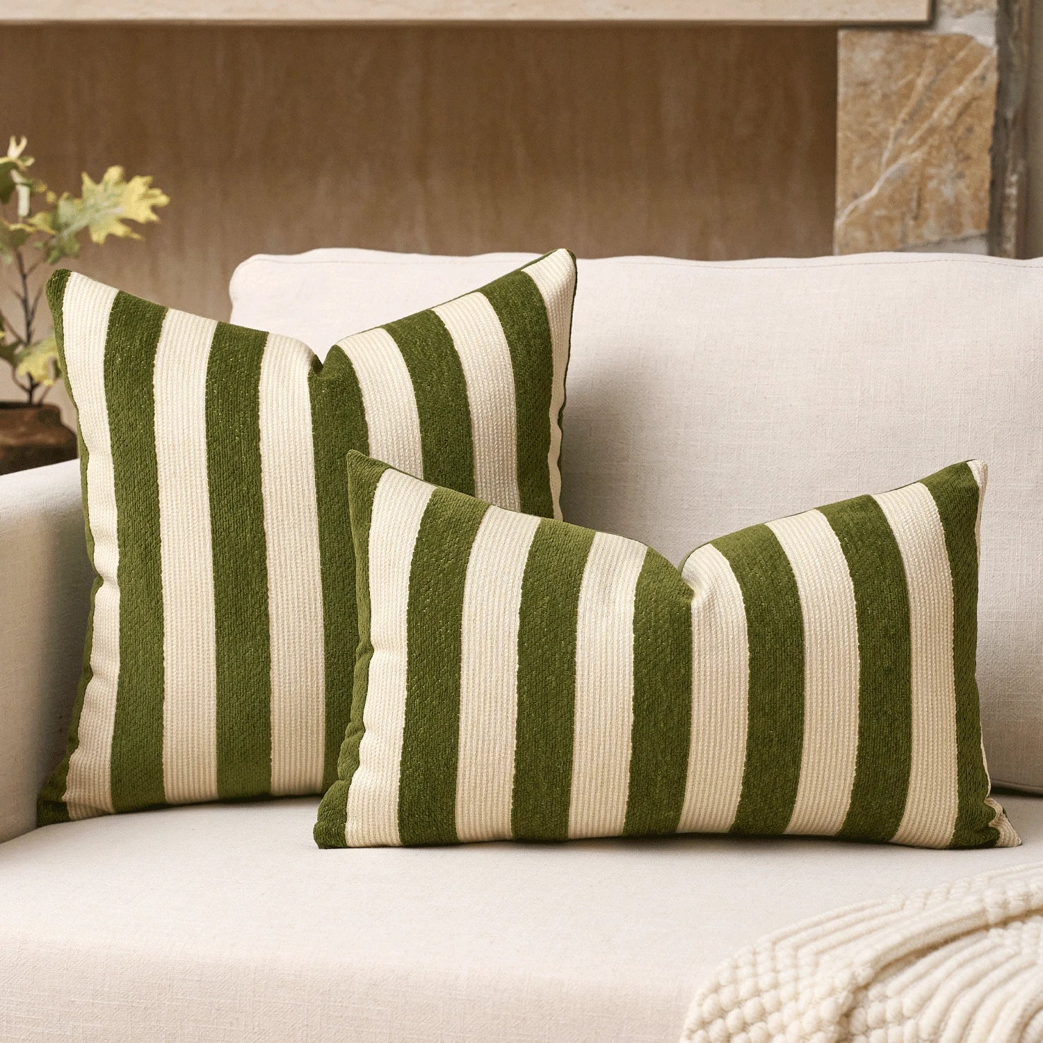 1pc/2pcs Black & White Striped Chenille Decorative Throw Pillow Cover, Soft Modern Abstract Bohemian Style Cushion Case For Sofa, Bedroom, Living Room, Suitable For All Seasons, Also As Gift