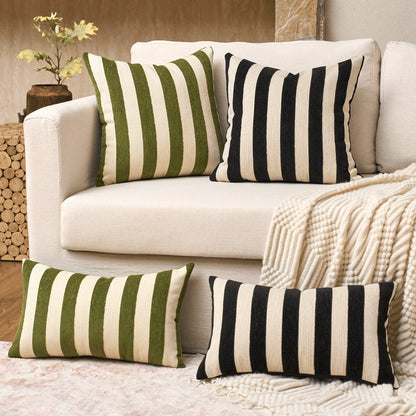 1pc/2pcs Black & White Striped Chenille Decorative Throw Pillow Cover, Soft Modern Abstract Bohemian Style Cushion Case For Sofa, Bedroom, Living Room, Suitable For All Seasons, Also As Gift