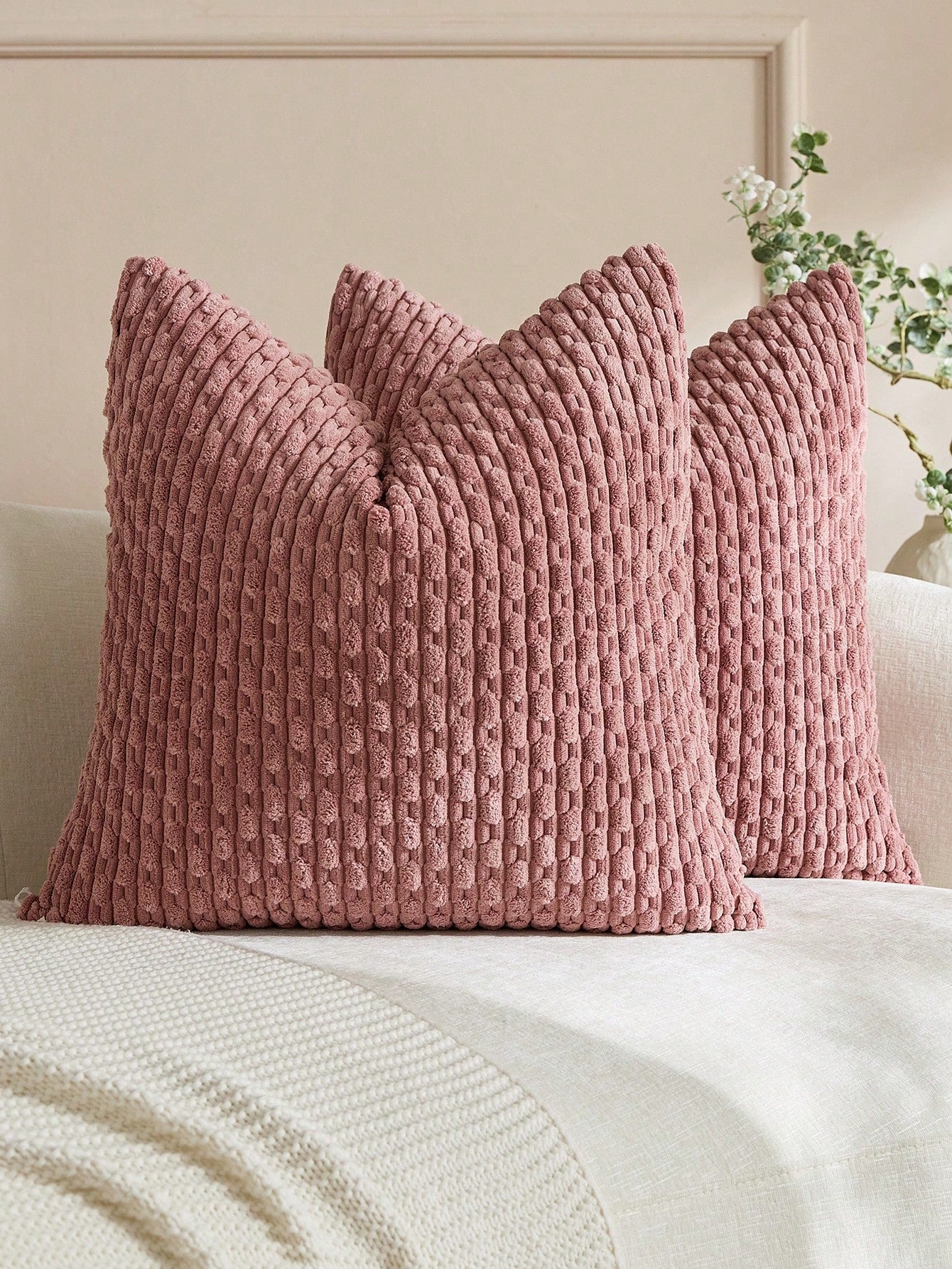1pc/2pcs Bohemian Striped Throw Pillow Cover (Insert Not Included), Soft Plush Corduroy Solid Color Decorative Square Pillow Case, Suitable For Holiday, Sofa, Bedroom, Bed, All Seasons Use.