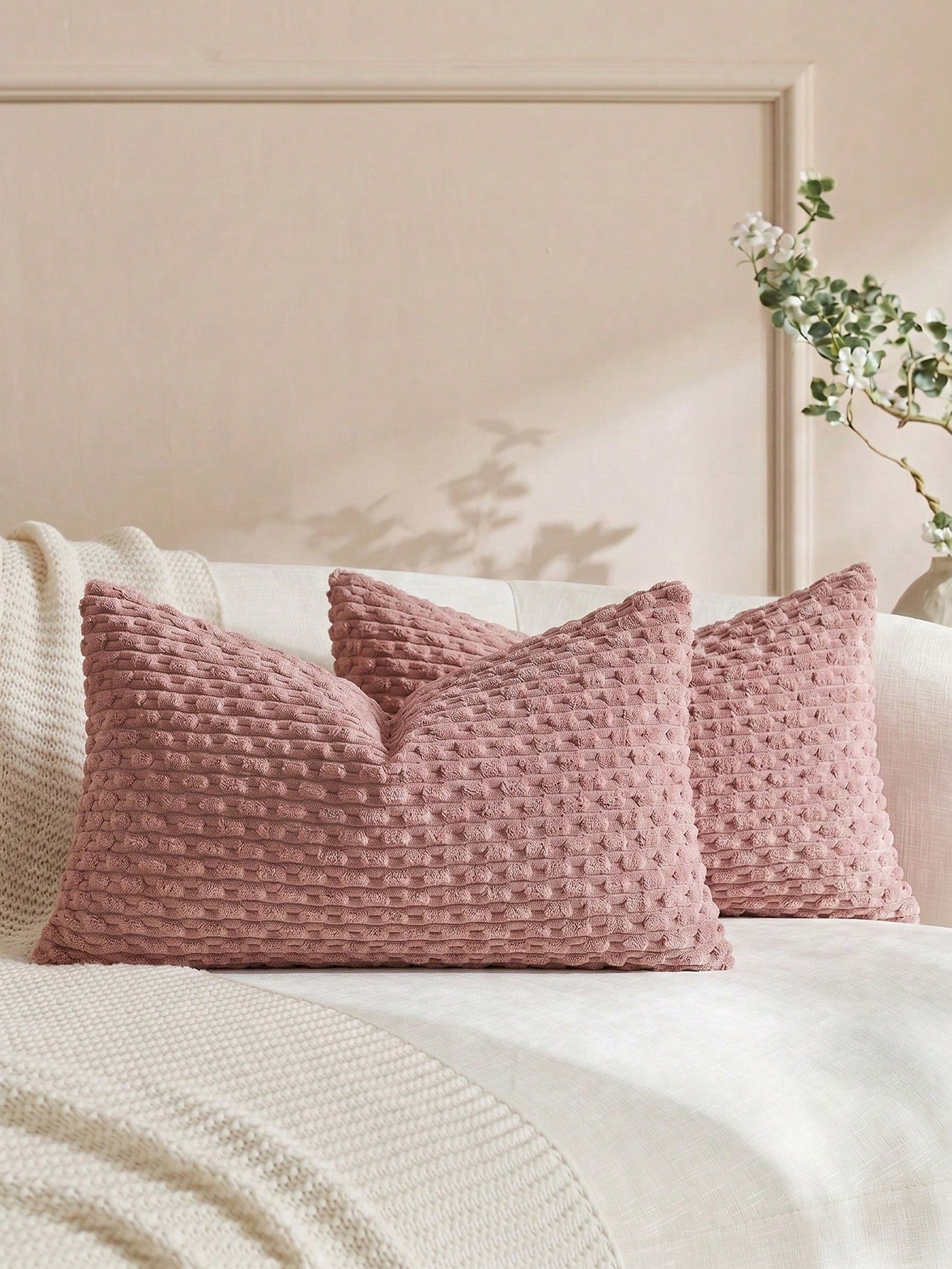 1pc/2pcs Bohemian Striped Throw Pillow Cover (Insert Not Included), Soft Plush Corduroy Solid Color Decorative Square Pillow Case, Suitable For Holiday, Sofa, Bedroom, Bed, All Seasons Use.