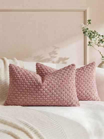 1pc/2pcs Bohemian Striped Throw Pillow Cover (Insert Not Included), Soft Plush Corduroy Solid Color Decorative Square Pillow Case, Suitable For Holiday, Sofa, Bedroom, Bed, All Seasons Use.