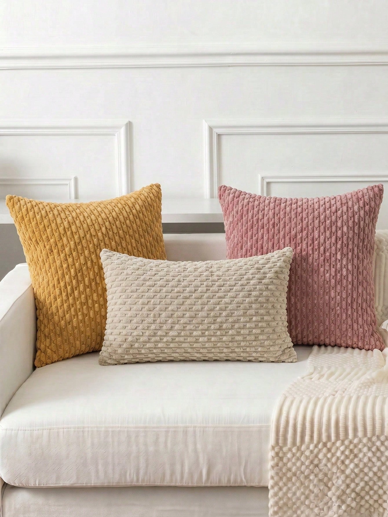 1pc/2pcs Bohemian Striped Throw Pillow Cover (Insert Not Included), Soft Plush Corduroy Solid Color Decorative Square Pillow Case, Suitable For Holiday, Sofa, Bedroom, Bed, All Seasons Use.