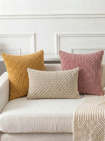 1pc/2pcs Bohemian Striped Throw Pillow Cover (Insert Not Included), Soft Plush Corduroy Solid Color Decorative Square Pillow Case, Suitable For Holiday, Sofa, Bedroom, Bed, All Seasons Use.