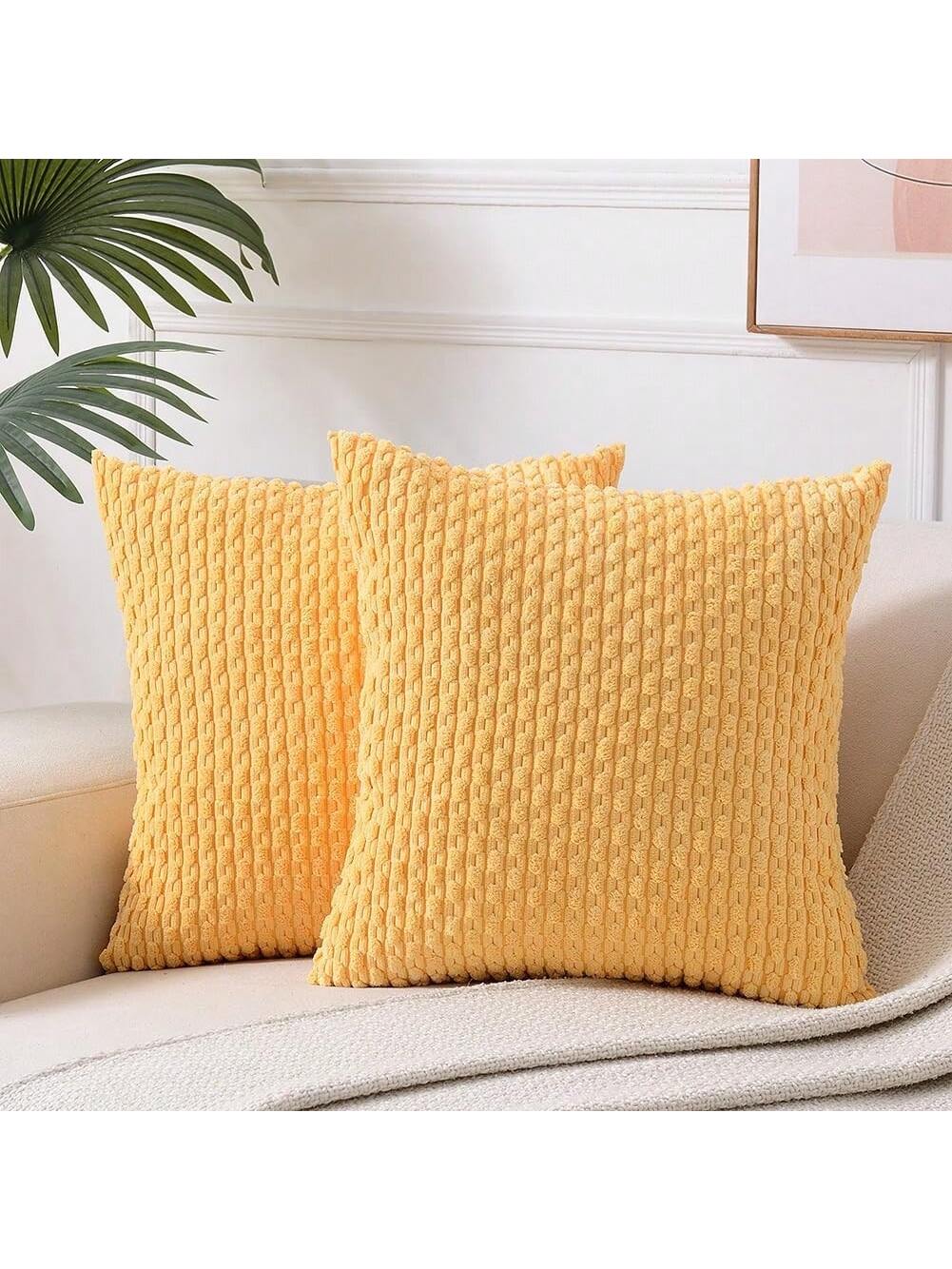1pc/2pcs Bohemian Striped Throw Pillow Cover (Insert Not Included), Soft Plush Corduroy Solid Color Decorative Square Pillow Case, Suitable For Holiday, Sofa, Bedroom, Bed, All Seasons Use.