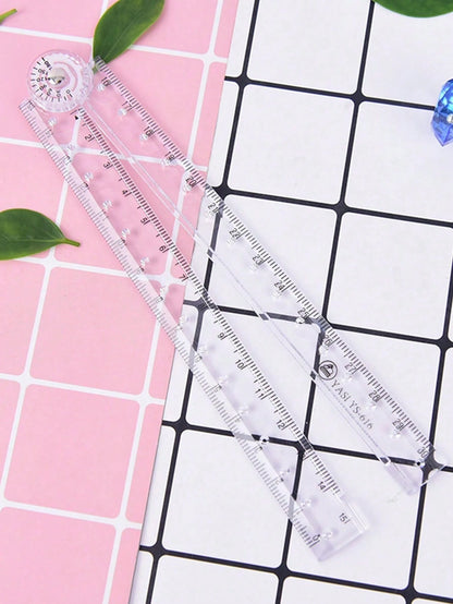 1pc/2pcs Creative Acrylic Transparent Folding Ruler, Minimalist Portable Foldable Storage, Essential Drawing And Measuring Stationery For Students