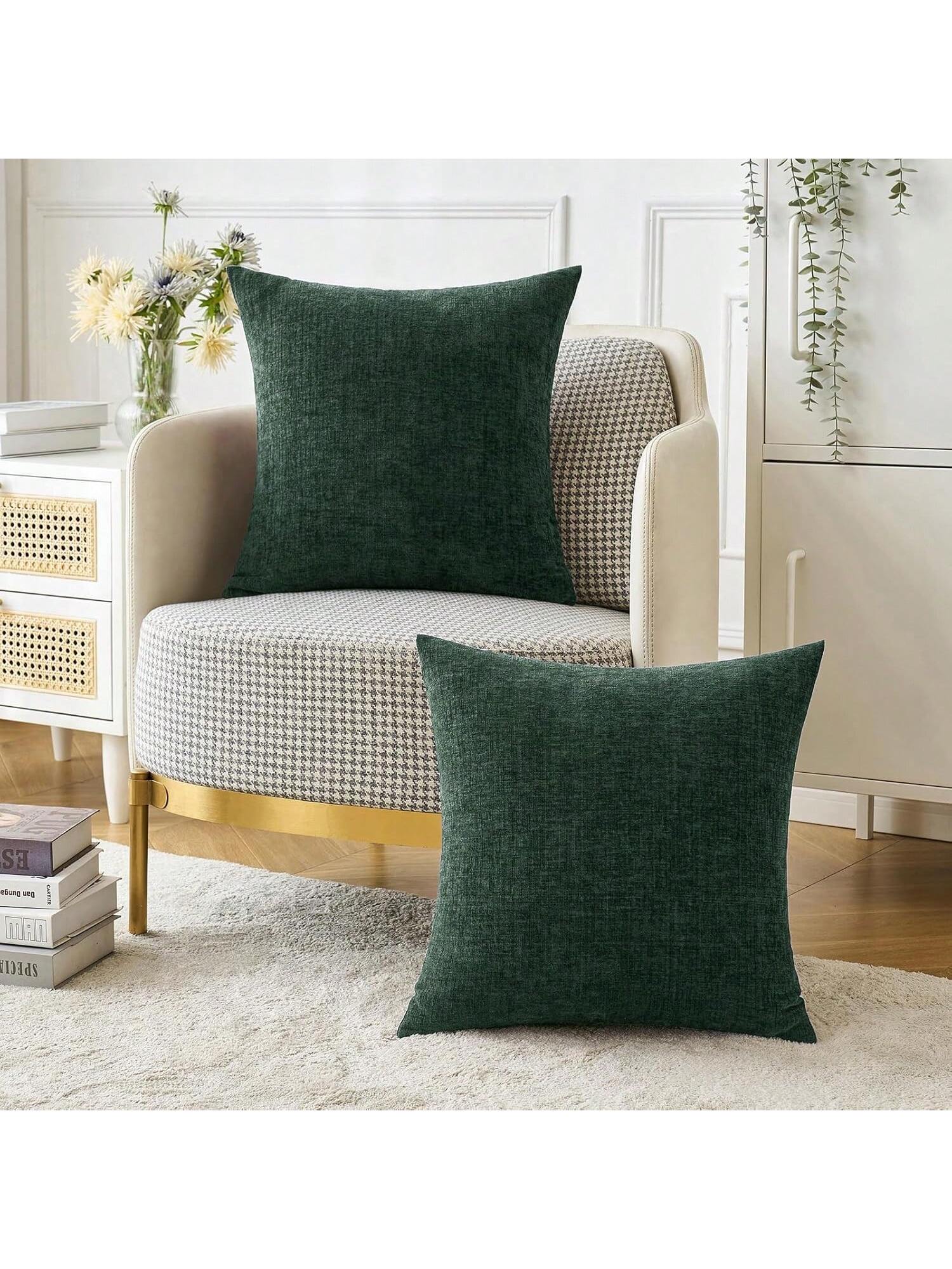 1pc/2pcs Dark Green (Pillow Insert Not Included) 3D Textured Throw Pillow Cover, Modern Farmhouse Cozy Chenille Vintage Pattern Cushion Case, Suitable For Daily Bedroom, Dining Room, Bed, Sofa, Car, D