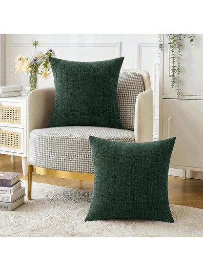 1pc/2pcs Dark Green (Pillow Insert Not Included) 3D Textured Throw Pillow Cover, Modern Farmhouse Cozy Chenille Vintage Pattern Cushion Case, Suitable For Daily Bedroom, Dining Room, Bed, Sofa, Car, D