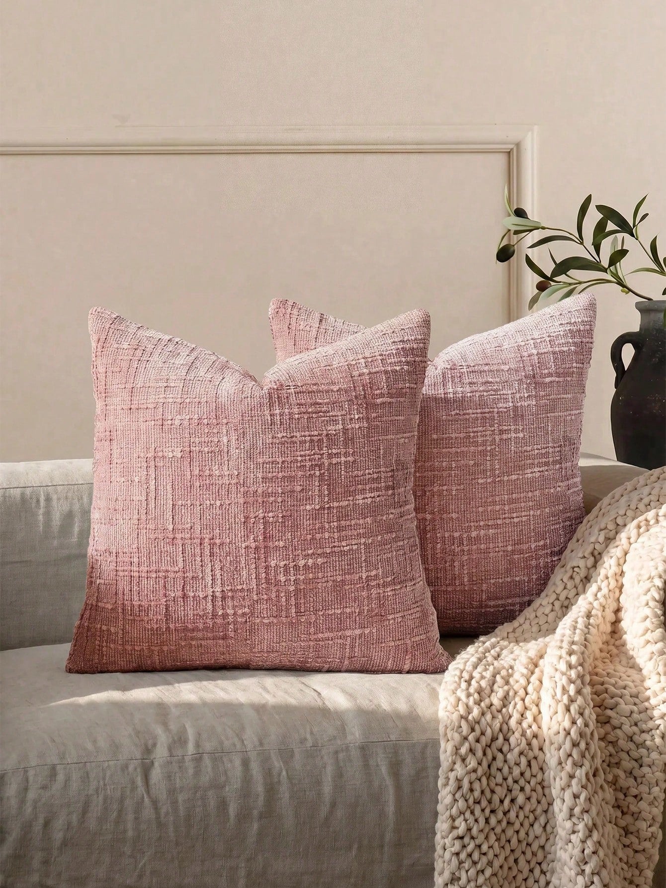 1PC/2PCS Halloween, Halloween Decoration, Watermelon Pink Textured Chenille Pillow Case 400gsm High Weight Double-Sided Same Material Soft Sofa Cushion Cover Without Insert
