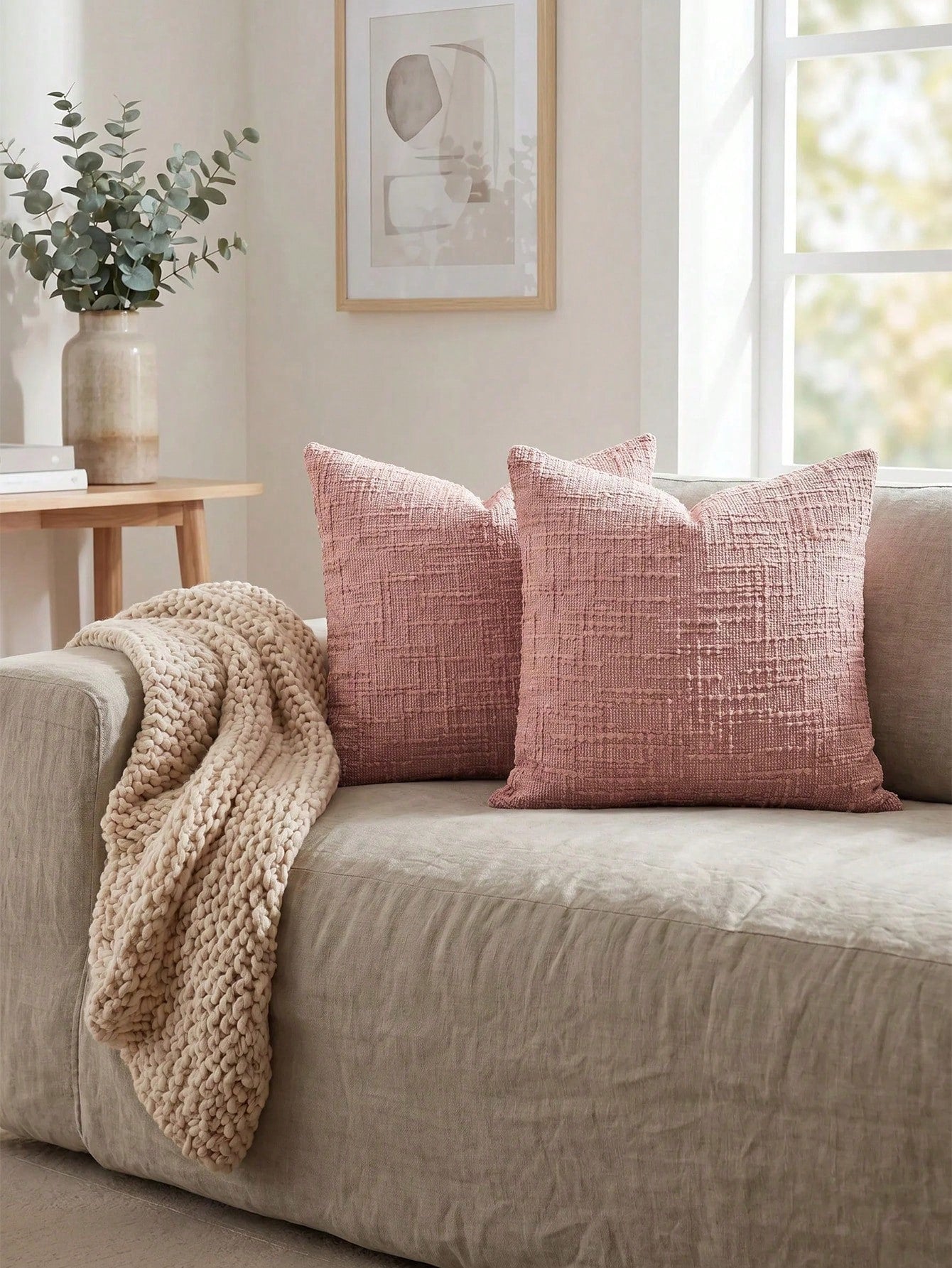 1PC/2PCS Halloween, Halloween Decoration, Watermelon Pink Textured Chenille Pillow Case 400gsm High Weight Double-Sided Same Material Soft Sofa Cushion Cover Without Insert