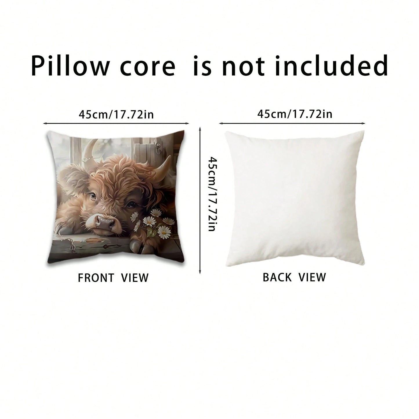 1pc/2pcs Highland Cow Throw Pillow Covers, 18x18 Inch, Adorable Animal Theme, Contemporary Style, Polyester, Zippered, Machine Washable, Decorative Cushion Cases For Living Room Sofa And Bedroom Decor