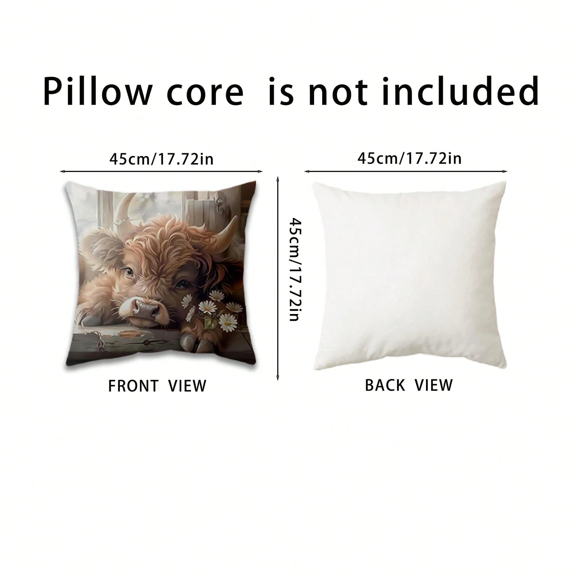 1pc/2pcs Highland Cow Throw Pillow Covers, 18x18 Inch, Adorable Animal Theme, Contemporary Style, Polyester, Zippered, Machine Washable, Decorative Cushion Cases For Living Room Sofa And Bedroom Decor