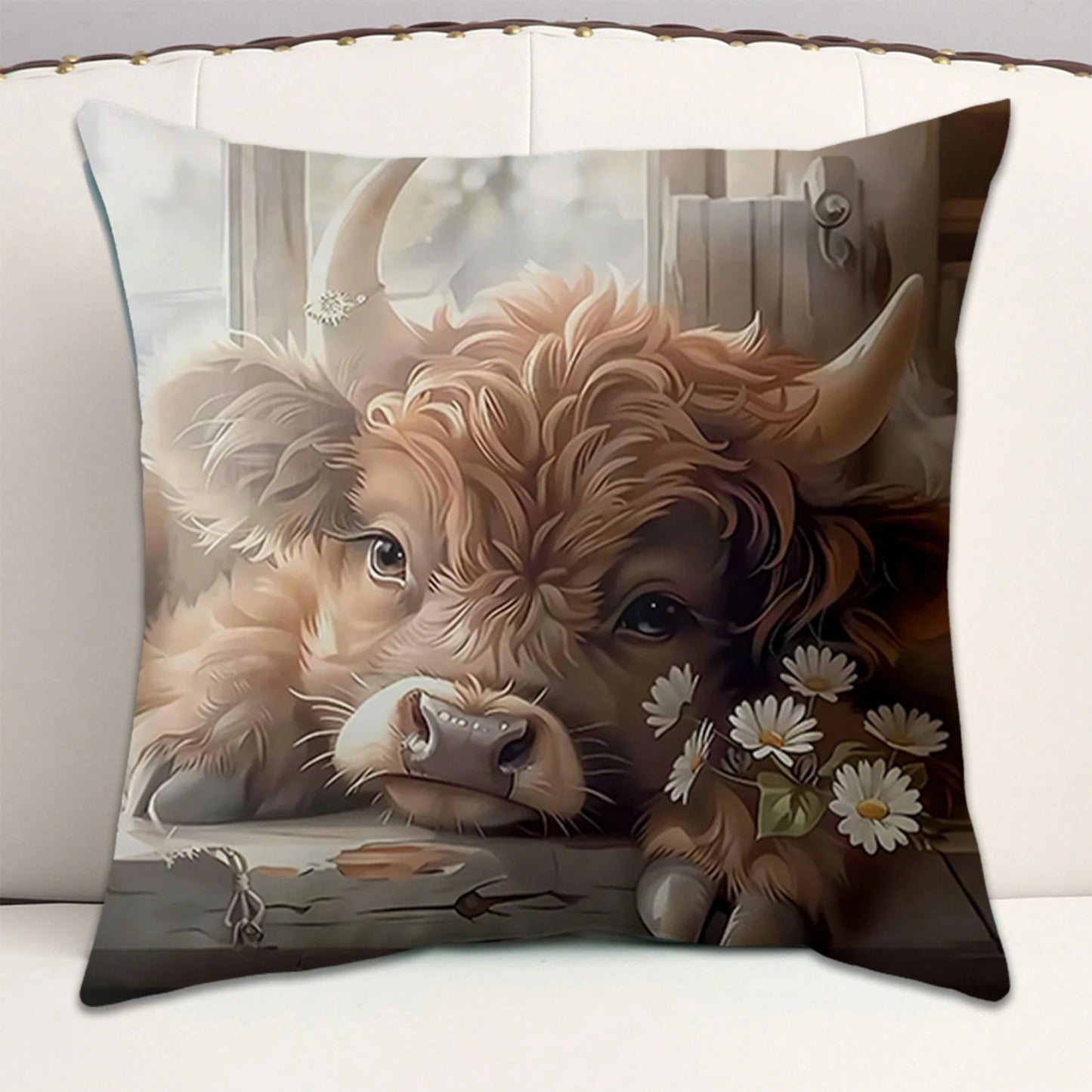 1pc/2pcs Highland Cow Throw Pillow Covers, 18x18 Inch, Adorable Animal Theme, Contemporary Style, Polyester, Zippered, Machine Washable, Decorative Cushion Cases For Living Room Sofa And Bedroom Decor