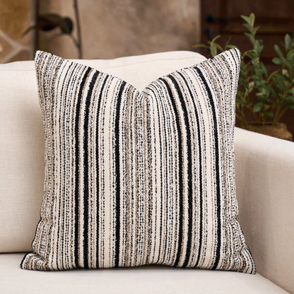 1pc/2pcs Luxury Chenille Striped Decorative Throw Pillow Cover, Without Pillow Insert, Black & Beige Boucle Texture, Square Shape, Suitable For Sofa, Living Room, Bedroom, Farmhouse, Also As Gift