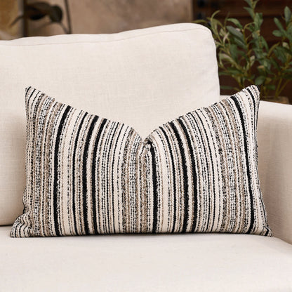 1pc/2pcs Luxury Chenille Striped Decorative Throw Pillow Cover, Without Pillow Insert, Black & Beige Boucle Texture, Square Shape, Suitable For Sofa, Living Room, Bedroom, Farmhouse, Also As Gift