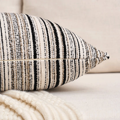 1pc/2pcs Luxury Chenille Striped Decorative Throw Pillow Cover, Without Pillow Insert, Black & Beige Boucle Texture, Square Shape, Suitable For Sofa, Living Room, Bedroom, Farmhouse, Also As Gift