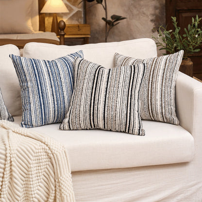 1pc/2pcs Luxury Chenille Striped Decorative Throw Pillow Cover, Without Pillow Insert, Black & Beige Boucle Texture, Square Shape, Suitable For Sofa, Living Room, Bedroom, Farmhouse, Also As Gift