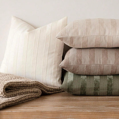 1pc/2pcs Olive Green 3D Striped Throw Pillow Cover (Pillow Insert Not Included), Modern Fashionable Soft Chenille And Faux Linen Blend Dual-Tone Striped Comfortable Cushion Cover, Suitable For Home So