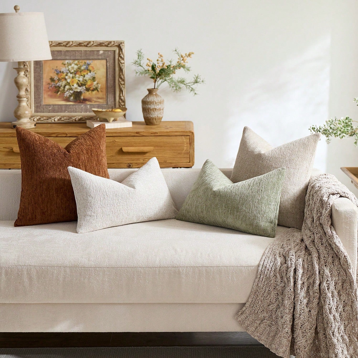 1pc/2pcs Sage Green (Pillow Insert Not Included) Multi-Color Textured Pillowcase, Modern Farmhouse Chenille 3D Textured Soft Breathable Cushion Cover, Suitable For Daily Bedroom, Dining Room, Bed, Sof