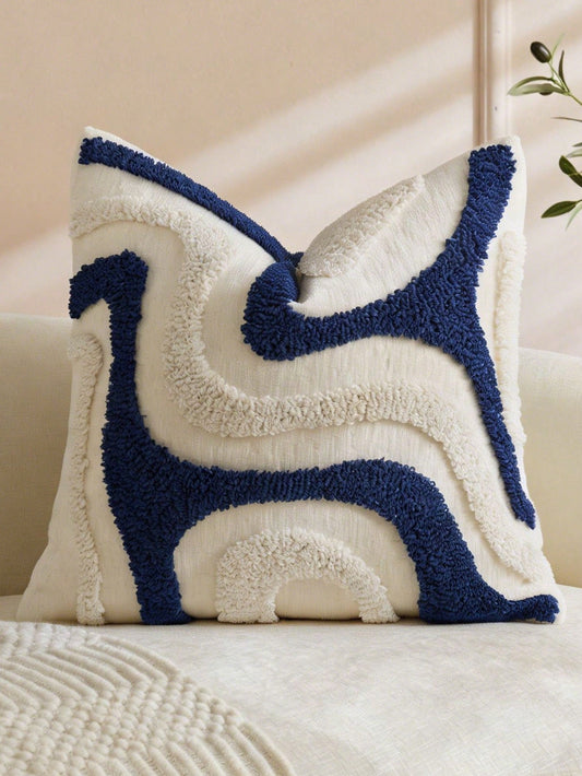 1pc/2pcs Sage Green Wavy Tufted Throw Pillow Cover, Bohemian Style Textured Abstract Wave Cushion Cover, Chenille Pillowcase With Hidden Zipper, Suitable For Sofa Living Room Bedroom Home Decor, Pillo