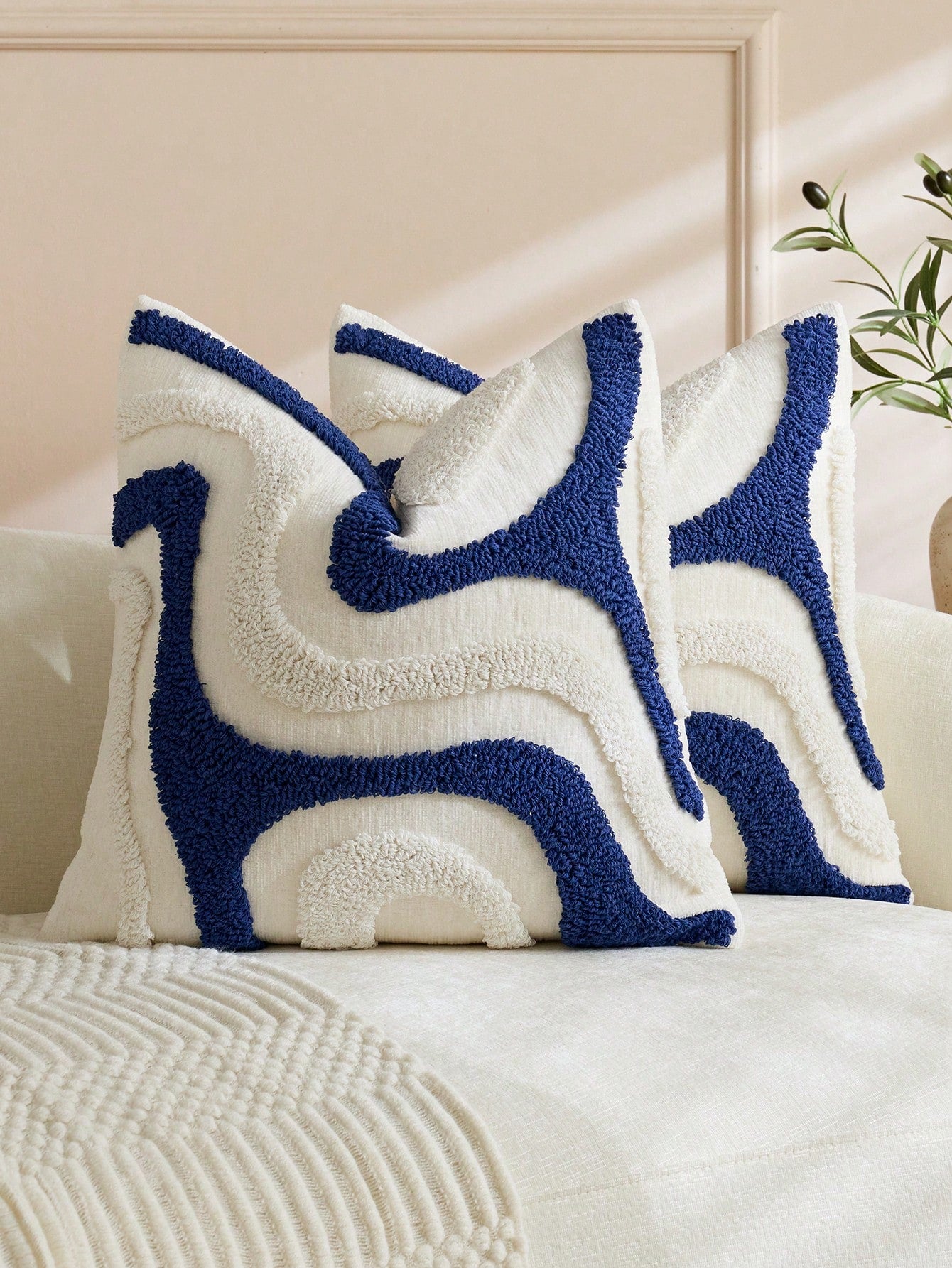 1pc/2pcs Sage Green Wavy Tufted Throw Pillow Cover, Bohemian Style Textured Abstract Wave Cushion Cover, Chenille Pillowcase With Hidden Zipper, Suitable For Sofa Living Room Bedroom Home Decor, Pillo