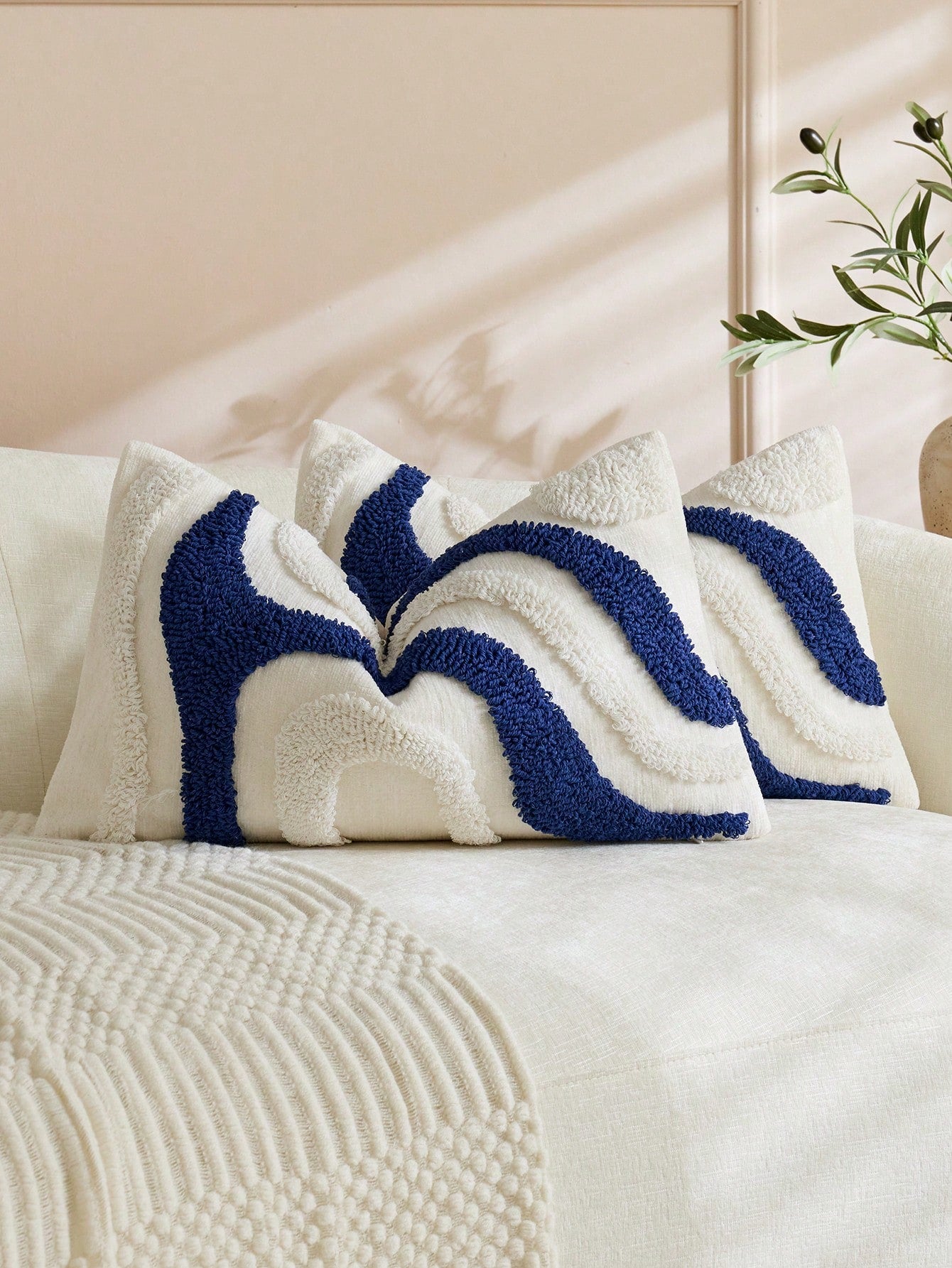 1pc/2pcs Sage Green Wavy Tufted Throw Pillow Cover, Bohemian Style Textured Abstract Wave Cushion Cover, Chenille Pillowcase With Hidden Zipper, Suitable For Sofa Living Room Bedroom Home Decor, Pillo